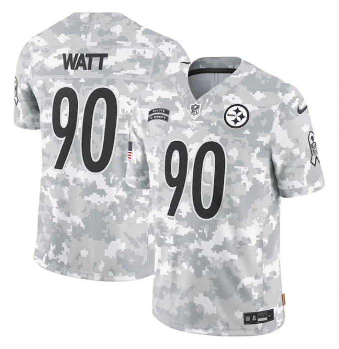 Men's Pittsburgh Steelers #90 T. J. Watt 2024 Arctic Camo Salute To Service Limited Stitched Football Jersey