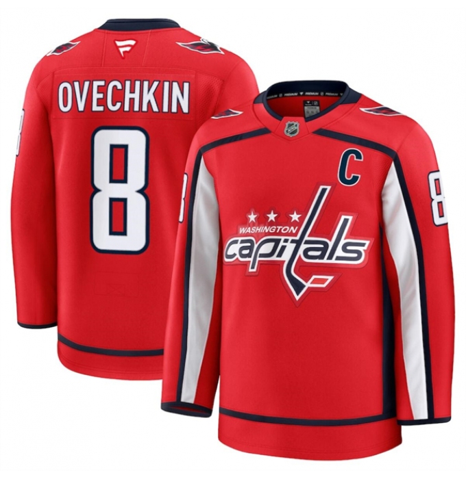 Men's Washington Capitals #8 Alexander Ovechkin Red 2024-25 Home Stitched Hockey Jersey