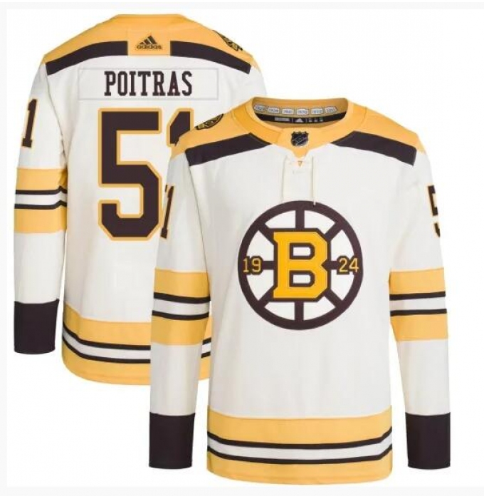 Men's Boston Bruins #51 Matthew Poitras Cream 100th Anniversary Stitched Jersey