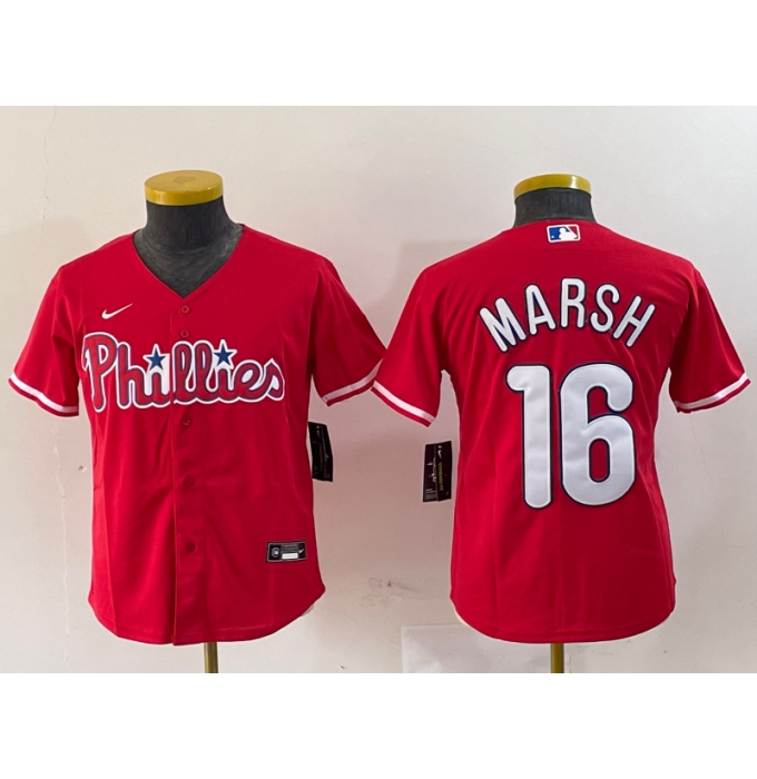 Youth Philadelphia Phillies #16 Brandon Marsh Red Stitched Cool Base Jersey