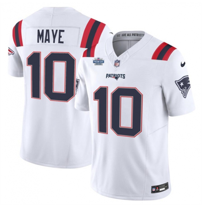 Men's New England Patriots #10 Drake Maye White 2024 With Draft F.U.S.E Vapor Limited Stitched Football Jersey