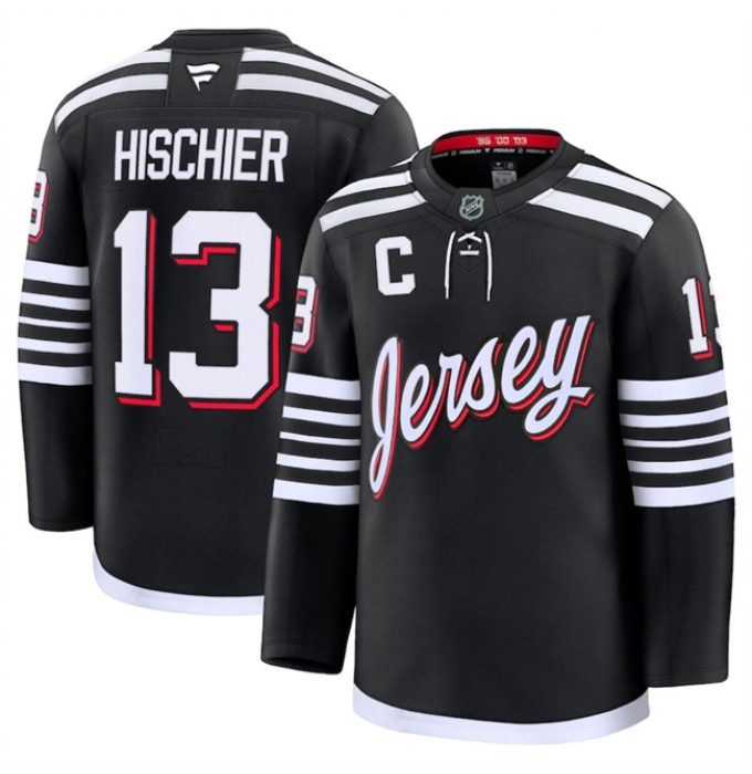 Men's New Jersey Devils #13 Nico Hischier Black 2024-25 Alternate Stitched Hockey Jersey