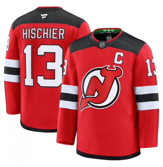 Men's New Jersey Devils #13 Nico Hischier Red 2024-25 Home Stitched Hockey Jersey