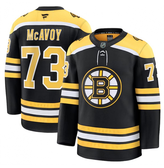 Men's Boston Bruins #73 Charlie McAvoy Black 2024-25 Home Stitched Hockey Jersey