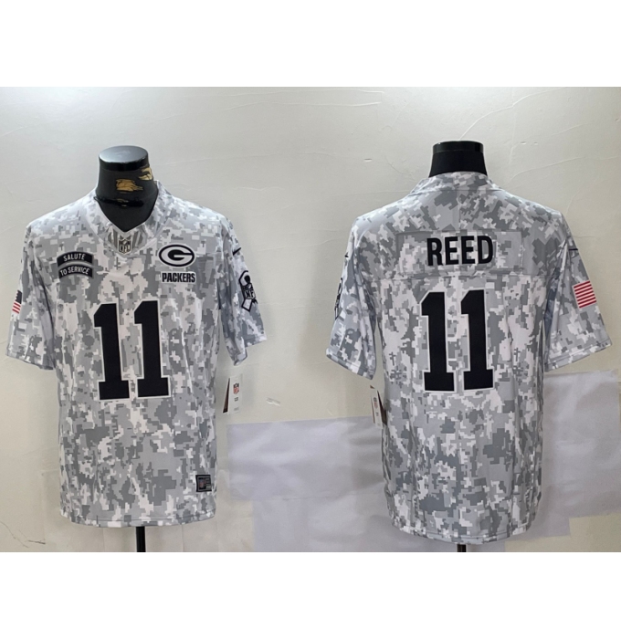 Men's Green Bay Packers #11 Jayden Reed Arctic Camo 2024 FUSE Salute to Service Limited Stitched Jersey