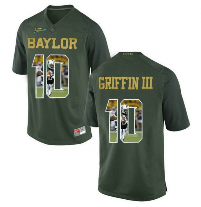 Baylor Bears #10 Robert Griffin III Green With Portrait Print College Football Jersey3