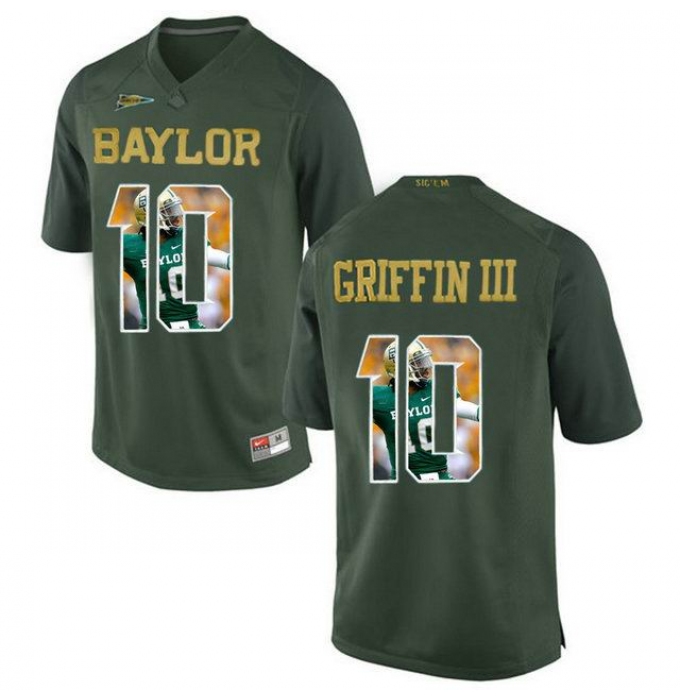 Baylor Bears #10 Robert Griffin III Green With Portrait Print College Football Jersey