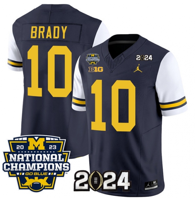 Men's Michigan Wolverines #10 Tom Brady Yellow Navy 2024 F.U.S.E. With 2023 National Champions Stitched Jersey