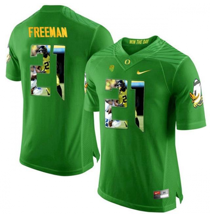 Oregon Ducks #21 Royce Freeman Apple Green With Portrait Print College Football Jersey2