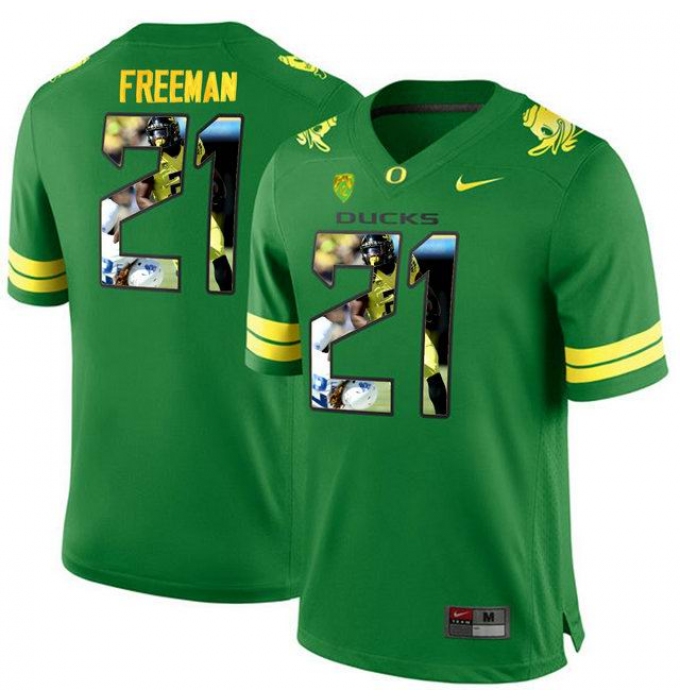 Oregon Ducks #21 Royce Freeman Apple Green With Portrait Print College Football Jersey