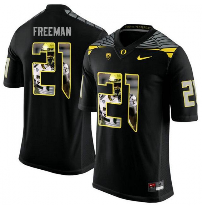 Oregon Ducks #21 Royce Freeman Black With Portrait Print College Football Jersey