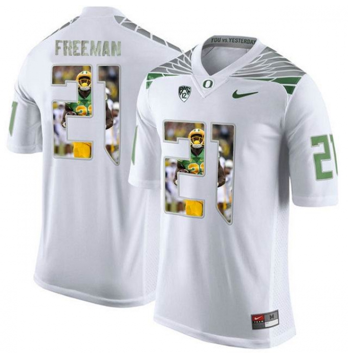 Oregon Ducks #21 Royce Freeman White With Portrait Print College Football Jersey