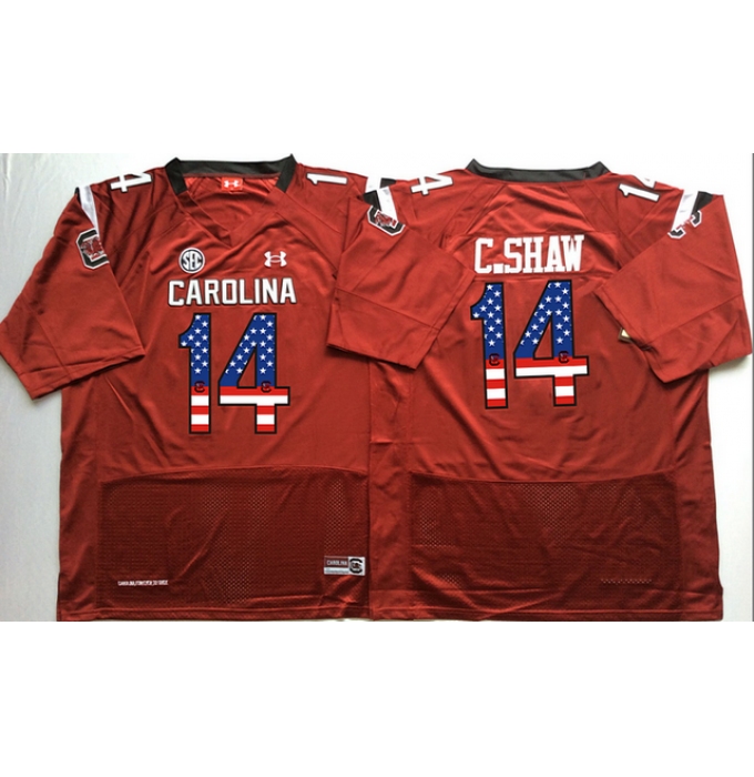 South Carolina Gamecocks #14 C.Shaw Red USA Flag College Jersey