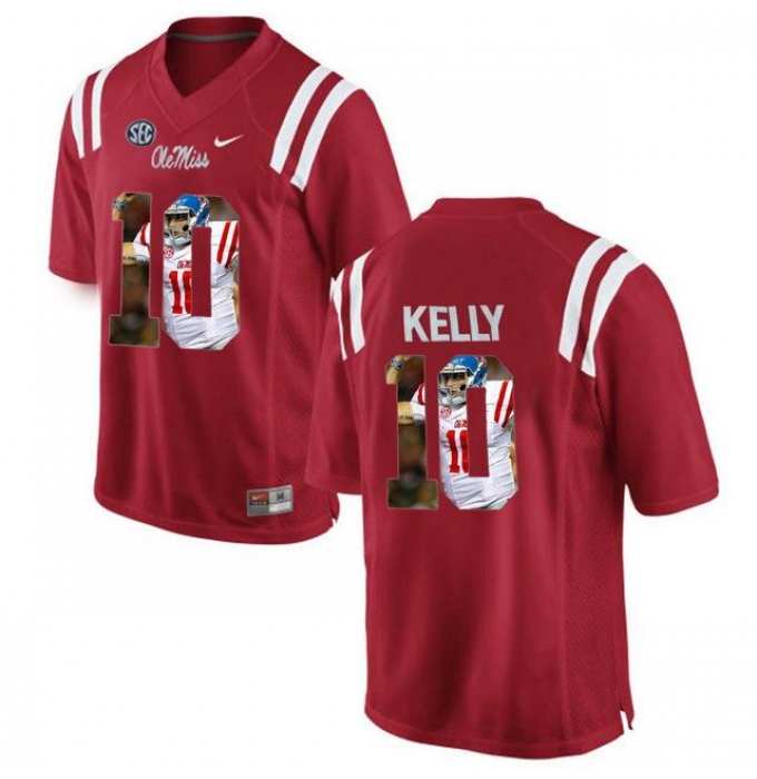 Ole Miss Rebels #10 Chad Kelly Red With Portrait Print College Football Jersey2