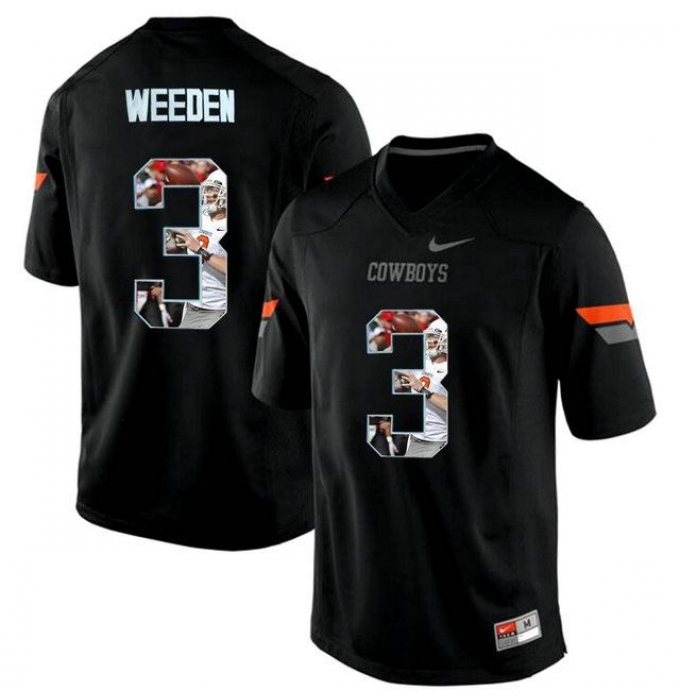 Oklahoma State Cowboys #3 Brandon Weeden Black With Portrait Print College Football Jersey