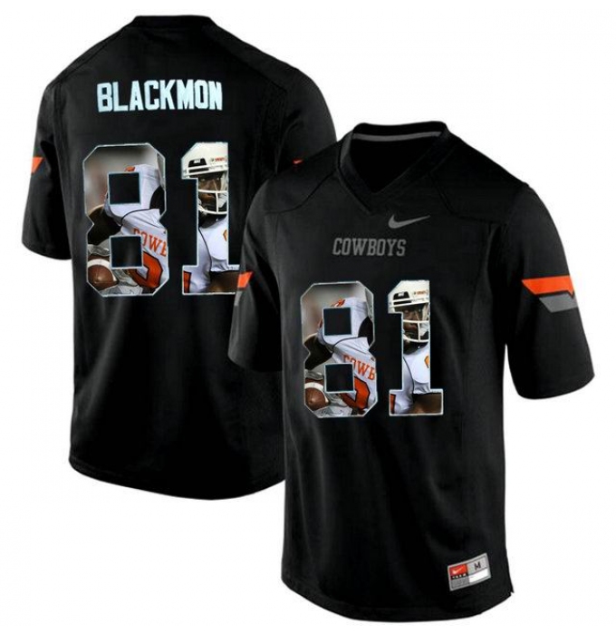 Oklahoma State Cowboys #81 Justin Blackmon Black With Portrait Print College Football Jersey