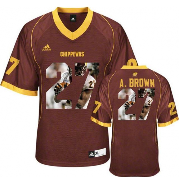 Central Michigan Chippewas #27 Antonio Brown Red With Portrait Print College Football Jersey4