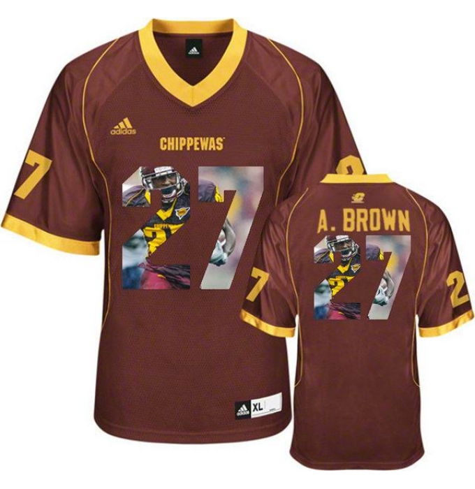 Central Michigan Chippewas #27 Antonio Brown Red With Portrait Print College Football Jersey5