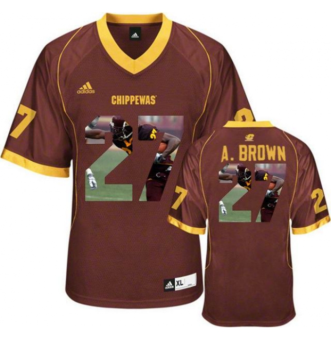 Central Michigan Chippewas #27 Antonio Brown Red With Portrait Print College Football Jersey