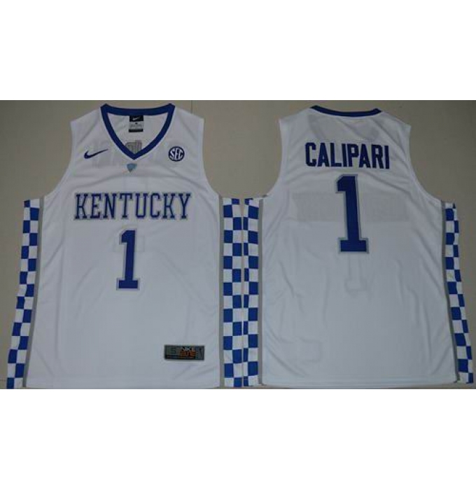 Kentucky Wildcats #1 John Calipari White Basketball Elite Stitched NCAA Jersey