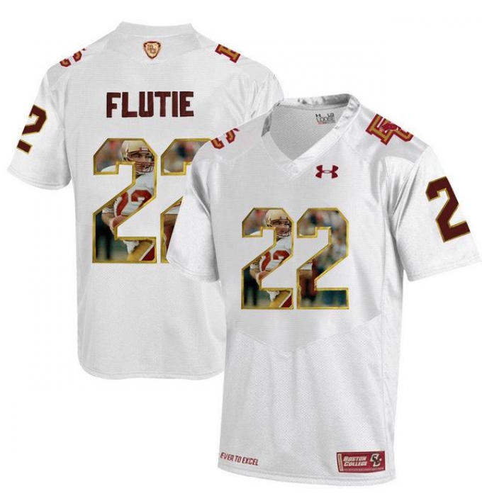 Boston College Eagles #22 Doug Flutie White With Portrait Print College Football Jersey2