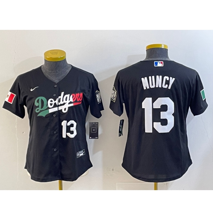 Women's Los Angeles Dodgers #13 Max Muncy Number Black Mexico 2020 World Series Cool Base Nike Jerseys