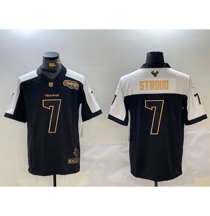 Men's Houston Texans #7 CJ Stroud Black White Golden 2023 FUSE South Champions Limited Stitched Jersey