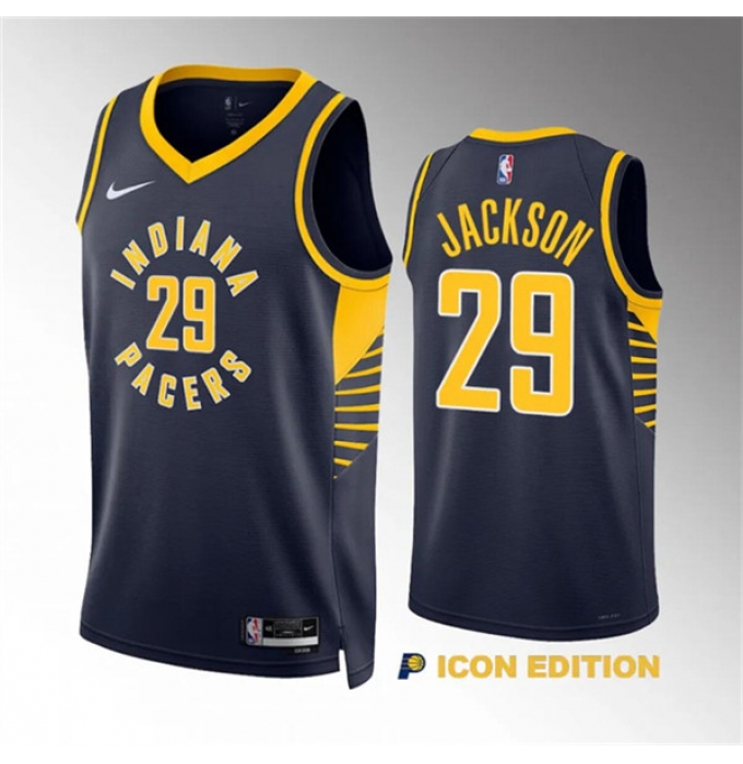 Men's Indiana Pacers #29 Quenton Jackson Navy Icon Edition Stitched Basketball Jersey