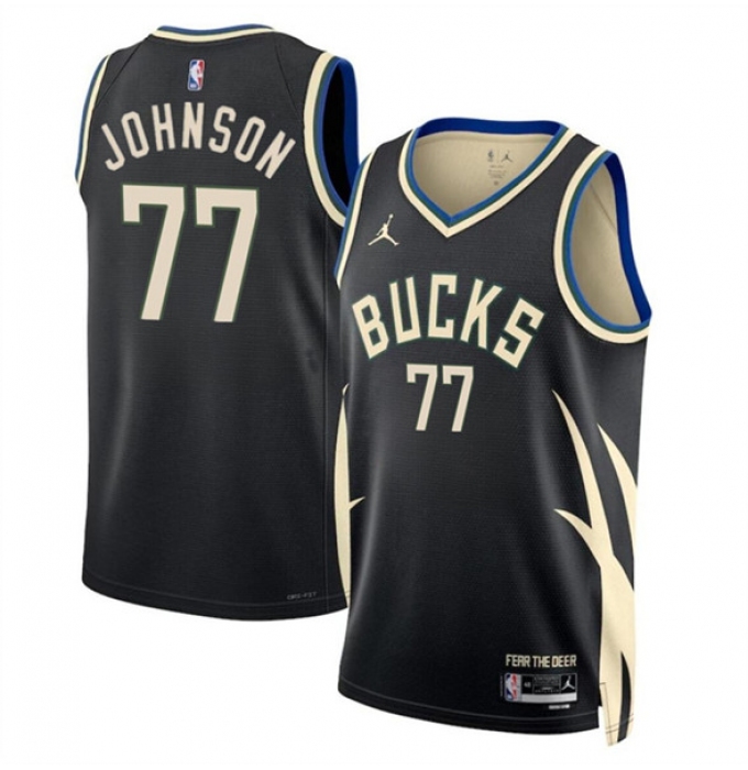 Men's Milwaukee Bucks #77 AJ Johnson Black 2024 Draft Statement Edition Stitched Basketball Jersey