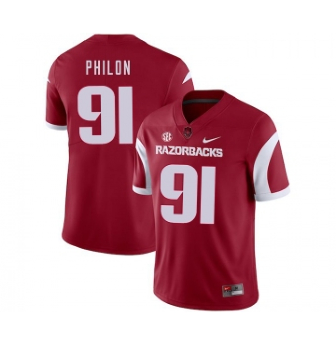 Arkansas Razorbacks 91 Darius Philon Red College Football Jersey