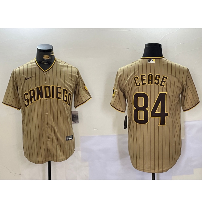 Men's San Diego Padres #84 Dylan Cease Khaki Team Logo Stitched Cool Base Nike Jersey