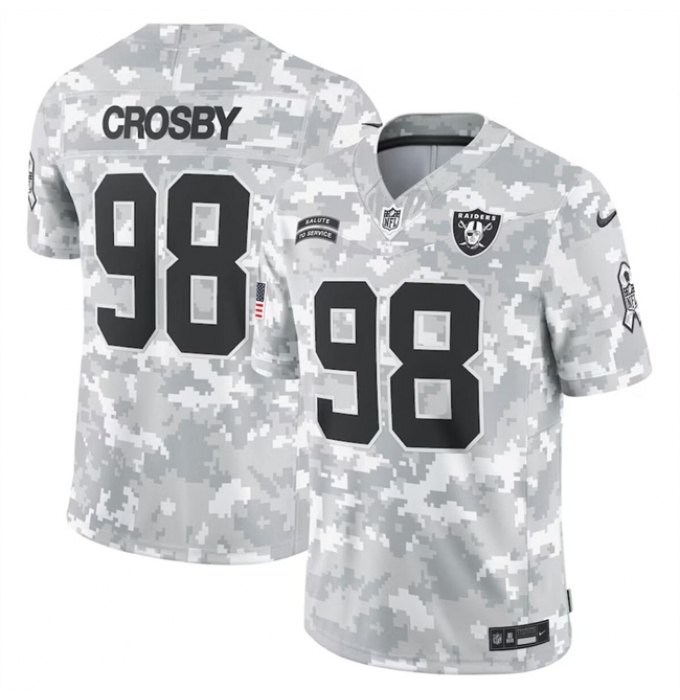 Men's Las Vegas Raiders #98 Maxx Crosby 2024 Arctic Camo Salute To Service Limited Stitched Football Jersey