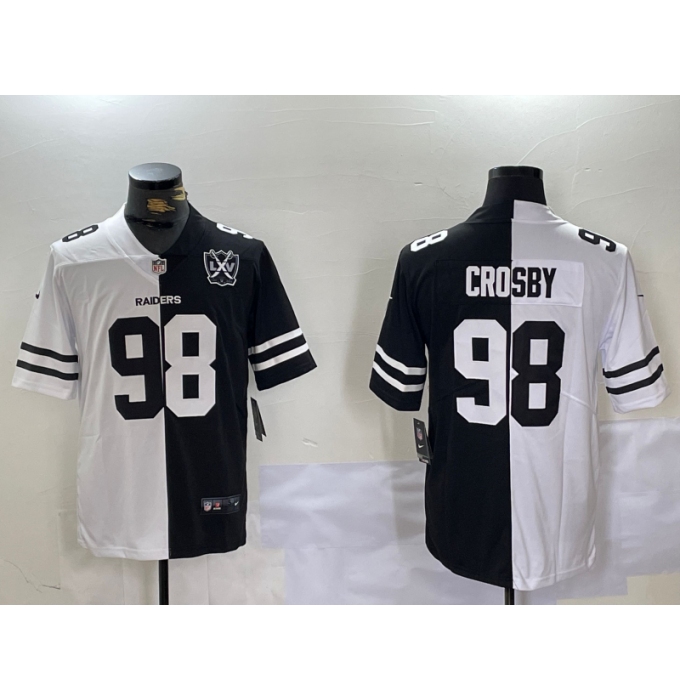 Men's Las Vegas Raiders #98 Maxx Crosby White Black 65th Peaceful Coexisting Vapor Stitched Jersey