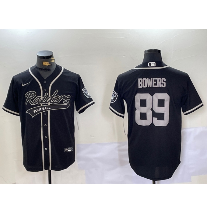 Men's Las Vegas Raiders #89 Brock Bowers Black Cool Base Stitched Baseball Jersey