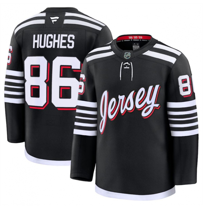 Men's New Jersey Devils #86 Jack Hughes Black 2024-25 Alternate Stitched Hockey Jersey