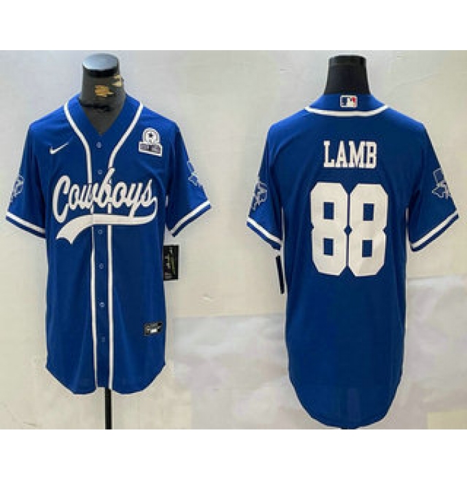 Men's Dallas Cowboys #88 CeeDee Lamb Light Blue 1960 Stitched Cool Base Nike Baseball Jersey