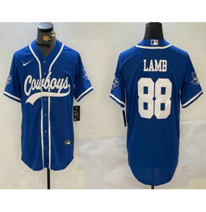 Men's Dallas Cowboys #88 CeeDee Lamb Light Blue Stitched Cool Base Nike Baseball Jersey