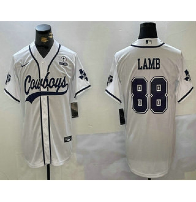 Men's Dallas Cowboys #88 CeeDee Lamb White With 1960 Cool Base Stitched Baseball Jersey