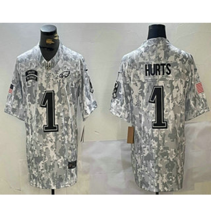 Men's Philadelphia Eagles #1 Jalen Hurts 2024 FUSE Arctic Camo Salute to Service Limited Stitched Jersey