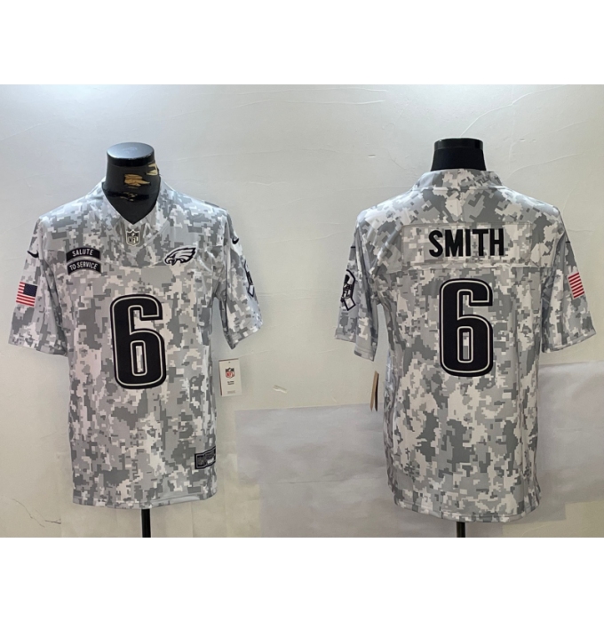 Men's Philadelphia Eagles #6 DeVonta Smith Arctic Camo 2024 FUSE Salute to Service Limited Stitched Jersey