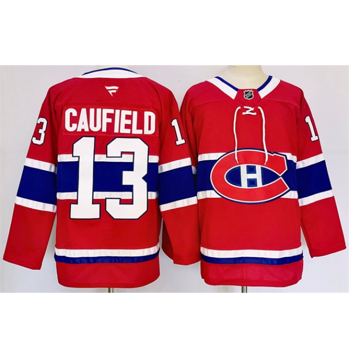 Men's Montreal Canadiens #13 Cole Caufield Red 2024-25 Stitched Jersey