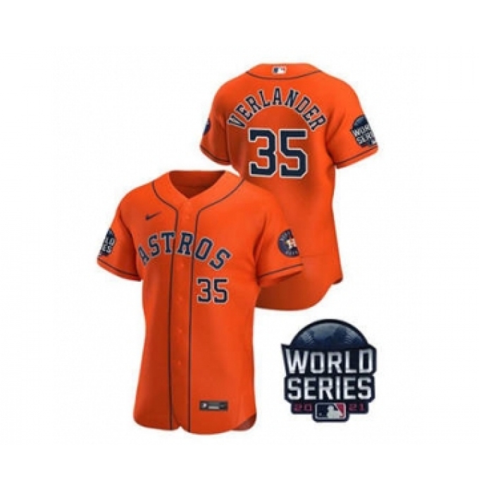 Men's Houston Astros #35 Justin Verlander 2021 Orange World Series Flex Base Stitched Baseball Jersey