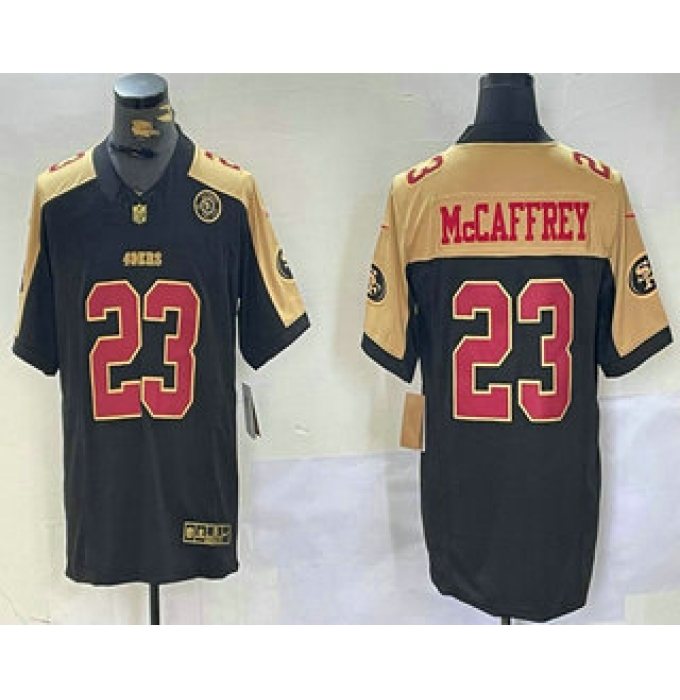 Men's San Francisco 49ers #23 Christian McCaffrey Balck Golden FUSE Vapor Limited Stitched Jersey