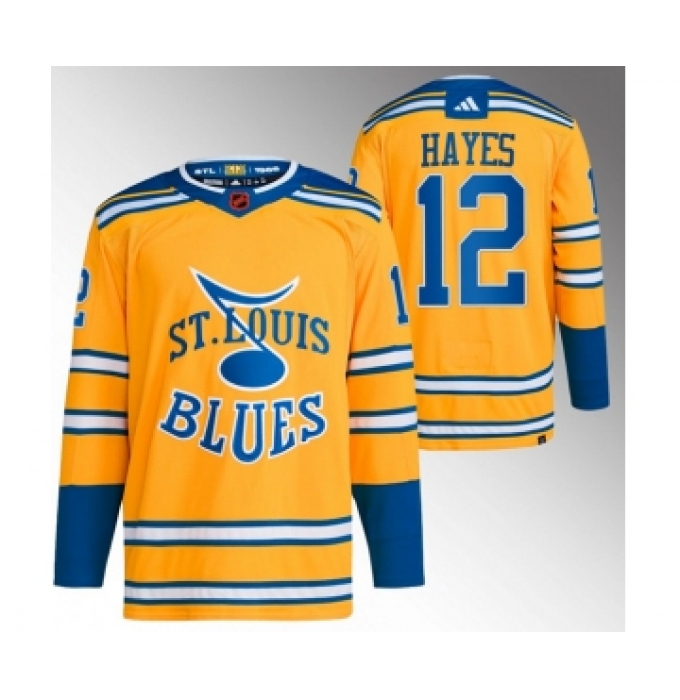 Men's St. Louis Blues #12 Kevin Hayes Yellow 2022-23 Reverse Retro Stitched Jersey