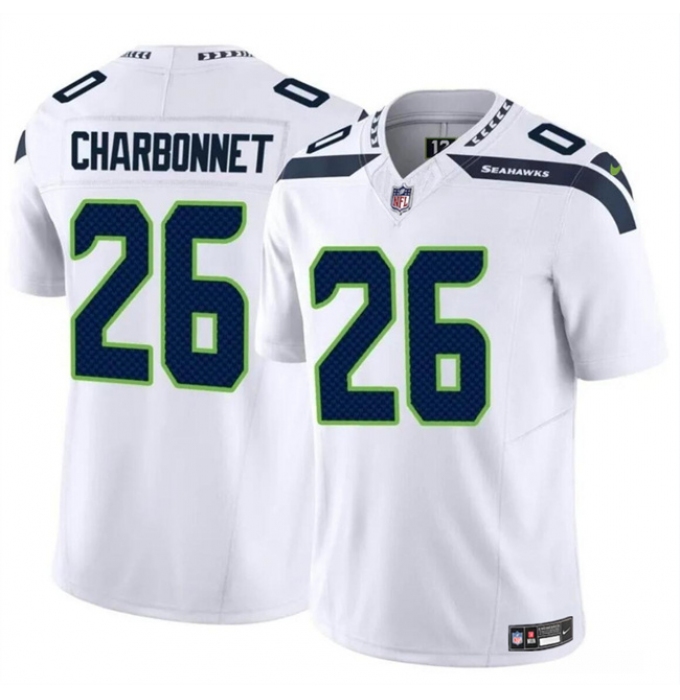 Men's Seattle Seahawks #26 Zach Charbonnet White 2024 F.U.S.E Vapor Limited Stitched Football Jersey