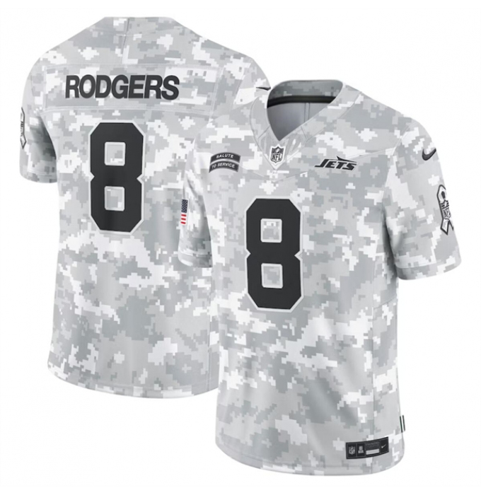 Men's New York Jets #8 Aaron Rodgers 2024 Arctic Camo Salute To Service Limited Stitched Football Jersey