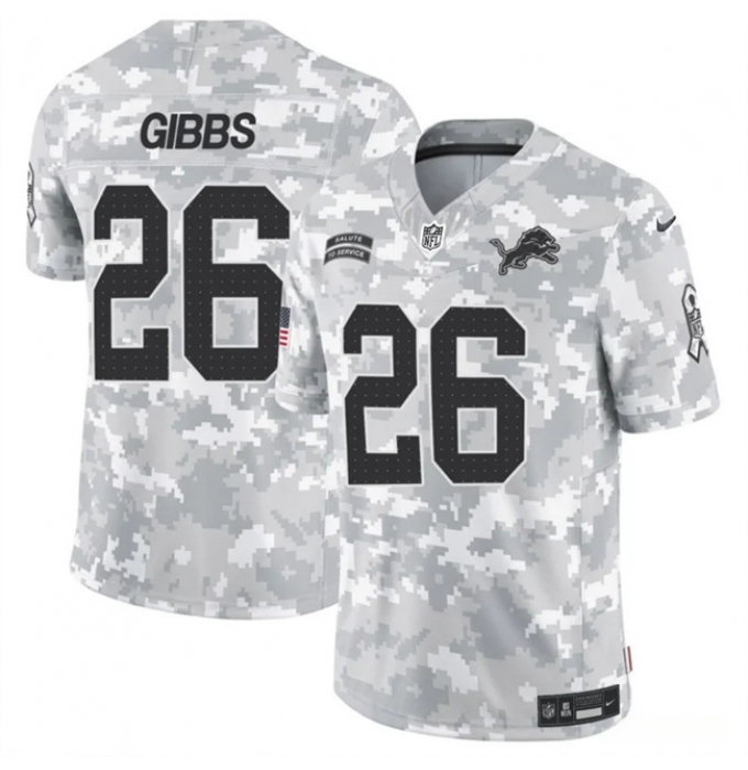 Men's Detroit Lions #26 Jahmyr Gibbs 2024 F.U.S.E Arctic Camo Salute To Service Limited Stitched Football Jersey