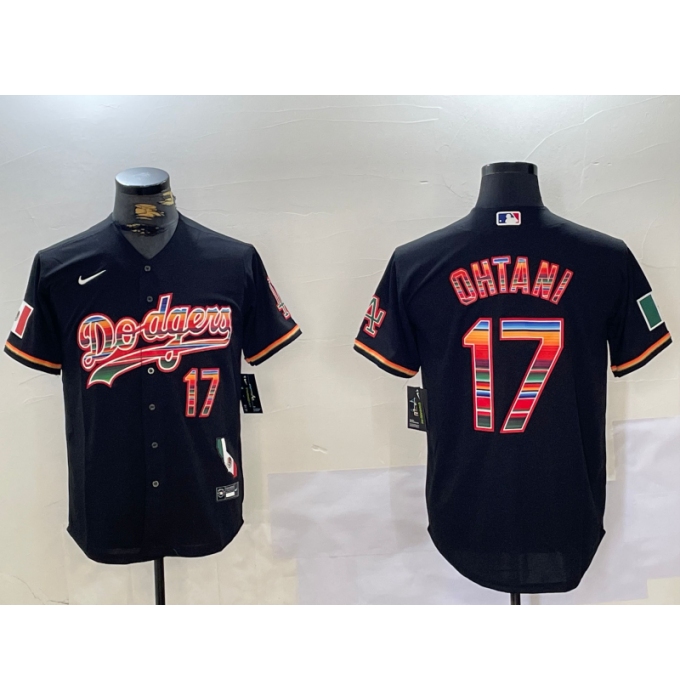 Men's Los Angeles Dodgers #17 Shohei Ohtani Black Rainbow Mexico Cool Base Stitched Jersey