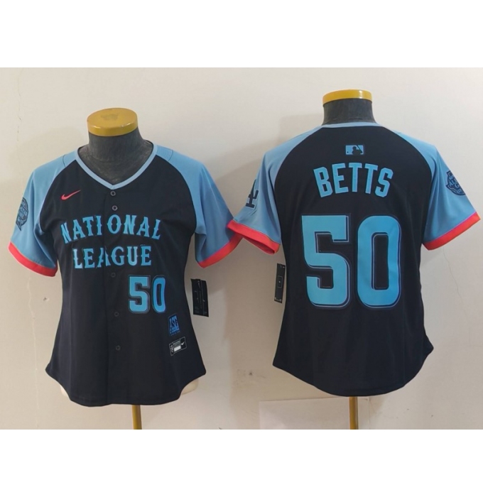 Women's Los Angeles Dodgers #50 Mookie Betts Number Navy 2024 All Star Limited Stitched Jersey