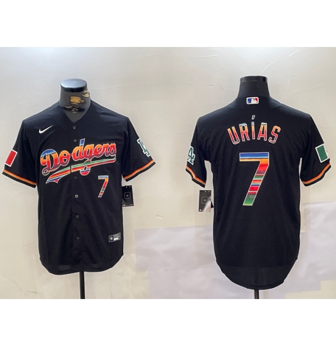 Men's Los Angeles Dodgers #7 Julio Urias Black Rainbow Mexico Cool Base Stitched Jersey